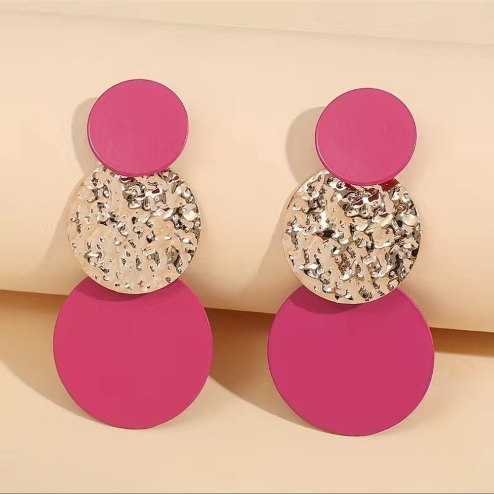 NEW, Pink and Gold Circle Drop Earrings